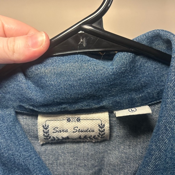 Sara Studio Vintage Denim Patchwork Jacket Large 100% Cotton Boho Grandmacore - Picture 6 of 9